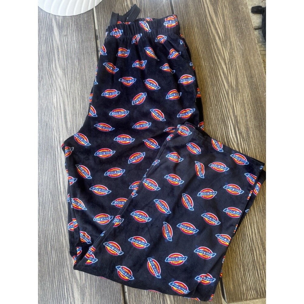 Dickies Men’s Black Fleece Lounge Pants L Logo Graphic Print Drawstring. LARGE